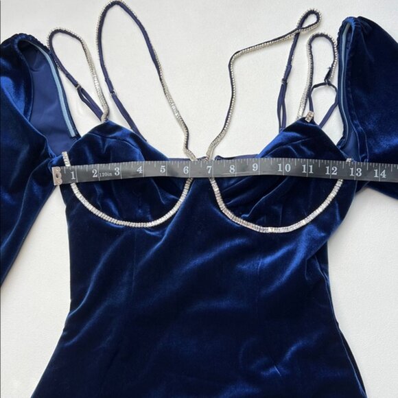 House of CB dress Mistress Rocks velvet Blue Crystal Mini event night party S - Picture 10 of 15
